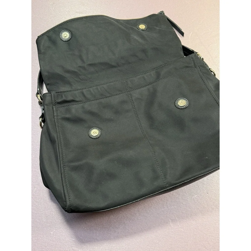 Kate Spade NY Black Nylon Flip-Top Adjustable Shoulder Bag‎ Zipper Logo Pocket